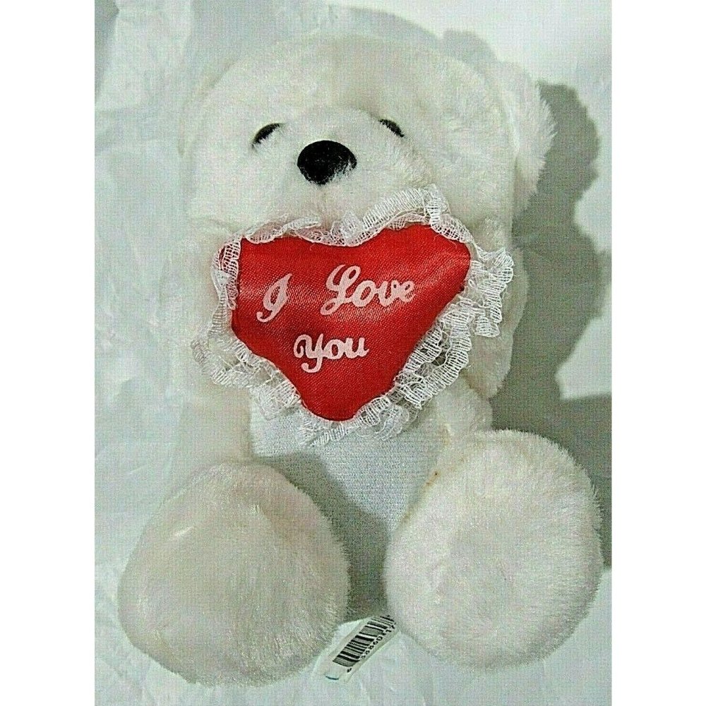 White Valentine’s Day Bear Holding Red Heart
